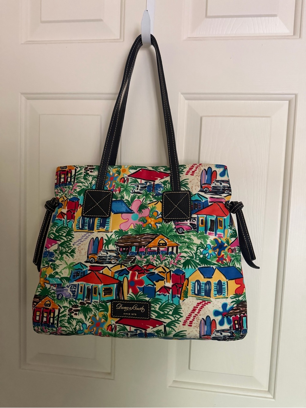 Dooney & Bourke Tropical Island Print Tote Shoulder Bag Colorful Resort Scene - Picture 13 of 16